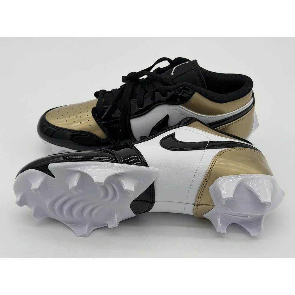 Size 10 - Nike Jordan 1 Low TD Football Cleats Gold Black FJ6245-701 No Box Lid